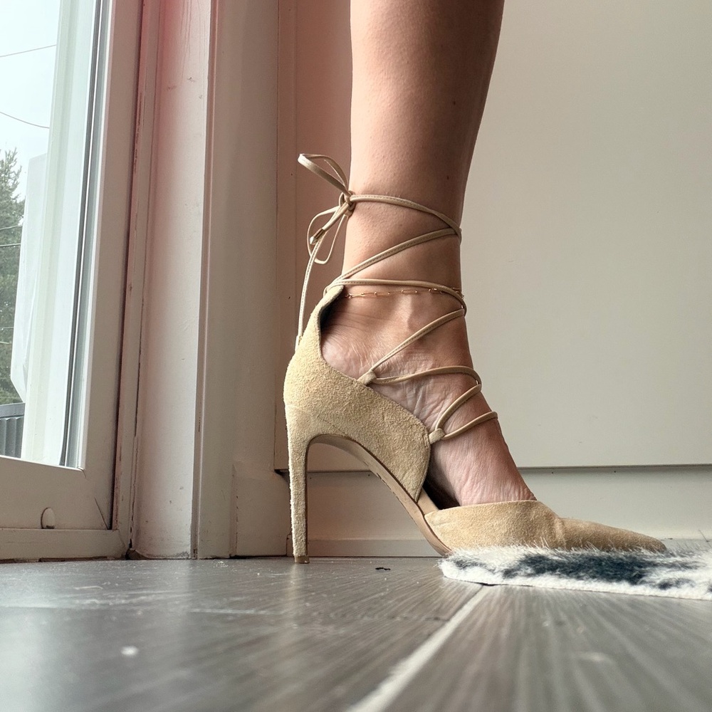 Sam Edelman Beige Lace-Up Heels